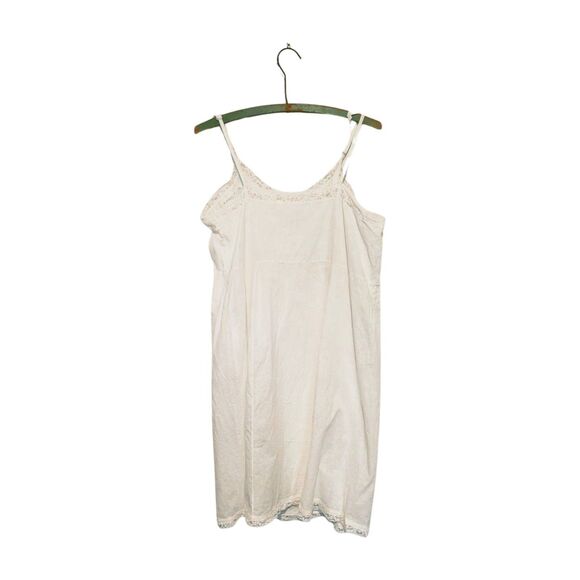 Vintage 40s 50s Pieced White Emb Cotton Blend Fabric Lace Full Slip Dress B36 - Picture 2 of 7